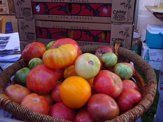 Mixed Heirloom Tomatoes at a Produce Market