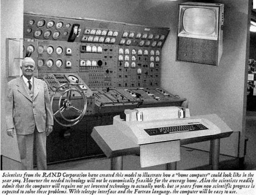 This is a doctored photo showing what a home computer might be in 2004 purportedly from a 1952 magazine. This is on the Internet.