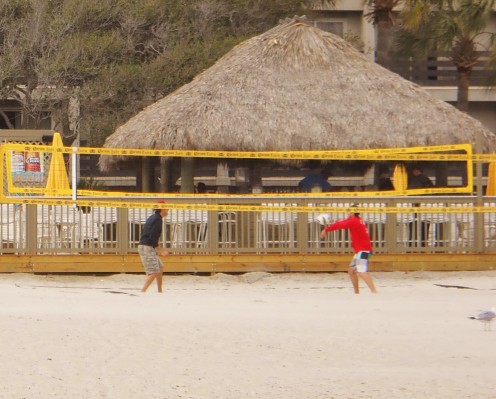 Impromptu volley ball games are common in front of the Tiki Hut.