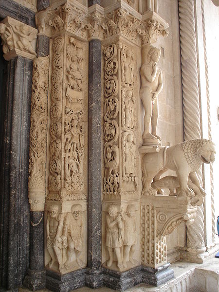 At the entrance of St. Lawrence in Trogir, there is an intricately carved depiction called "Radovan's Portal".  On it shows the months of the year.  To the right is March and April.