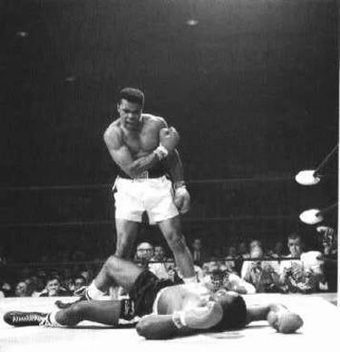 Muhammad Ali showing off is tenacious fighting form as he decked one of his opponents during his prime days... 