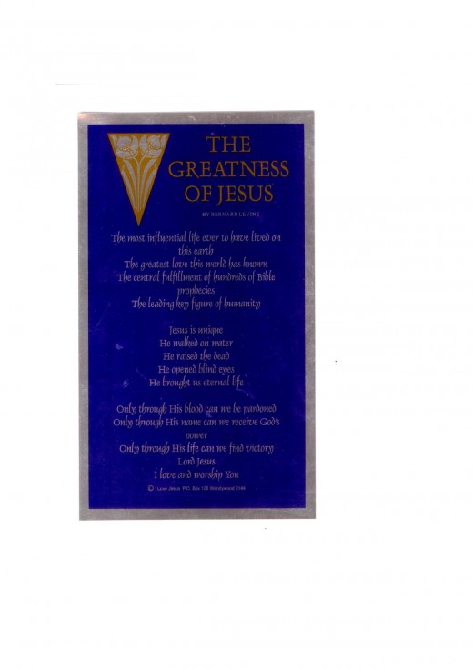 THE GREATNESS OF JESUS By BERNARD LEVINE