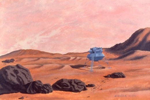 My painting, "Taurus Lander," 24x30, acrylic on canvas. I mixed gesso with color for the effect in the sky. Copyright Carl Martin.