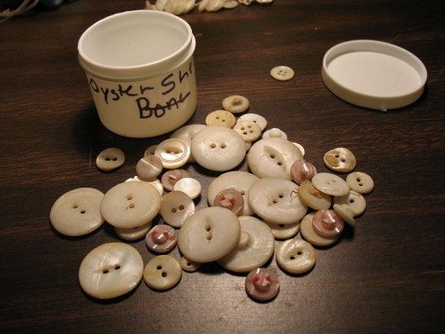 Oyster shell buttons, some polished, some not