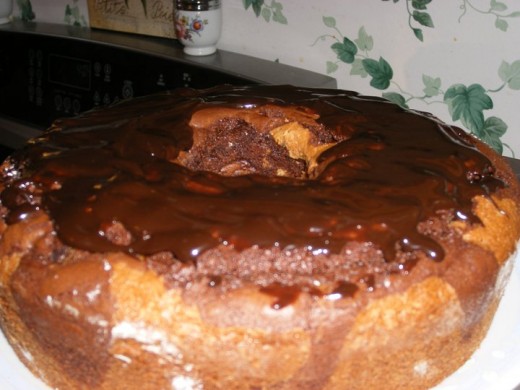 The finished result of my To Die For Chocolate Swirl Cake.