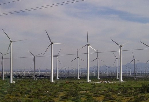 A wind farm functions as a single power plant and sends electricity to the grid.