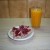 Wholegrain bread, sunflower margarine and a high fruit jam with a glass of fresh orange juice....