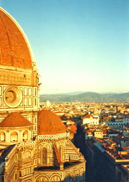 View of the Duomo of Florence, Italy from the cathedral's campanile