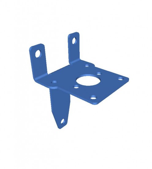 Mild steel bracket 3D model, the component is used to support a pump.  You can see the finished bracket 3 images below once they had been punched out of mild steel sheet, edge deburred and bent up.