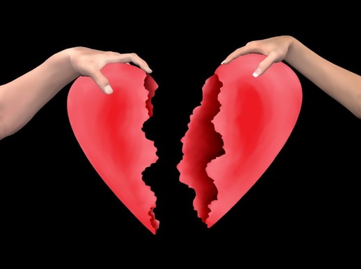 A picture of a heart broken into two.