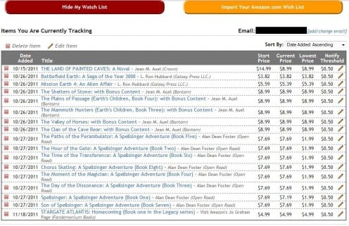My current watch list of book prices.