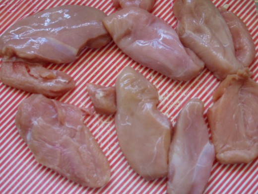 Chicken breasts ready to be cut into small cubes