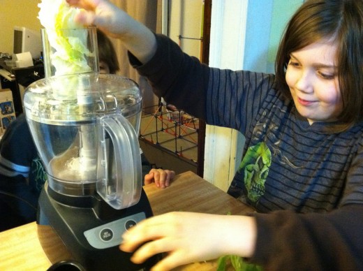 Older children can help with shredding lettuce and cheese using a food processor