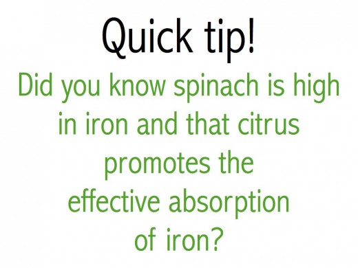 Citrus promotes the absorption of iron. Keep this fact in mind when juicing and creating your recipe variations when cooking or juicing spinach.