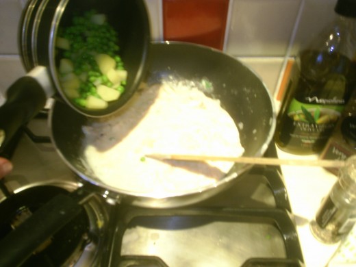 Throw veg into fish and parsley sauce