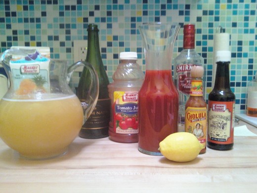 Bellinis and Bloody Marys and their ingredients.