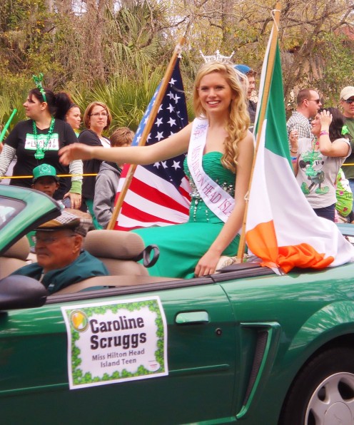 The St. Patrick's Day Parade on Hilton Head Island is part of a weekend long celebration that includes free entertainment, extended Happy Hours and restaurant specials.  Pictured is Miss Caroline Scruggs, the 2012 Miss Hilton Head Island Teen.
