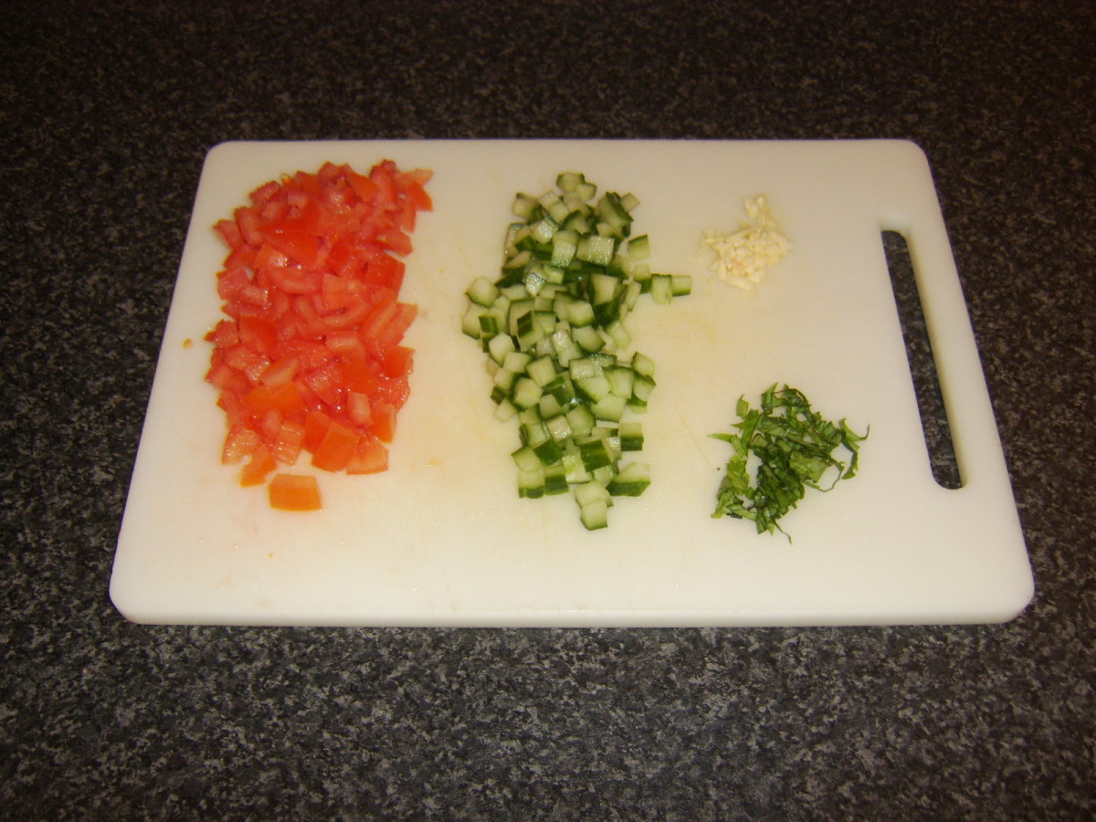 Finely chopped ingredients for salsa