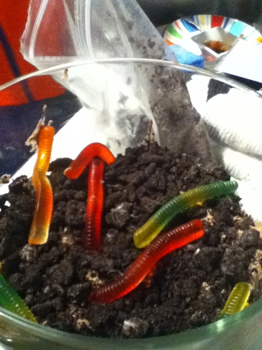 The worms go in the second layer of "dirt"