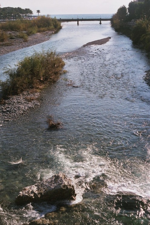 The Roia River at the Italian city of Ventimiglia in Liguria