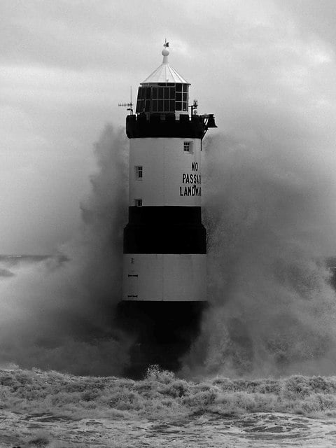 Trwyn Du lighthouse in stormy seas #2