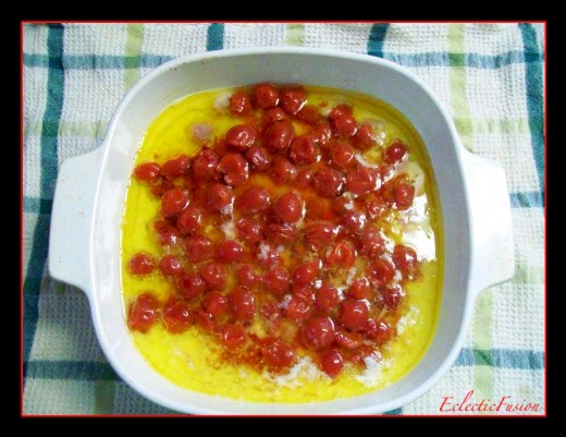 Distribute fruit evenly but do not stir!