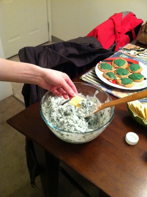 My spinach dip being served with a yummy buttery cracker.