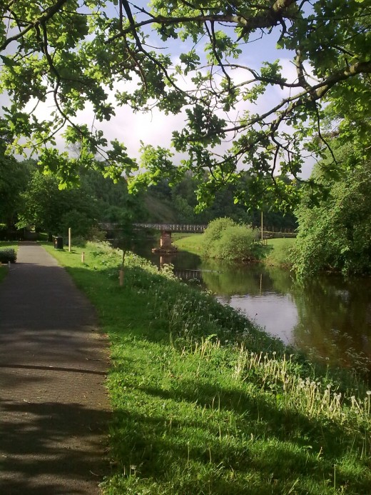 The river runs right through the village// town.