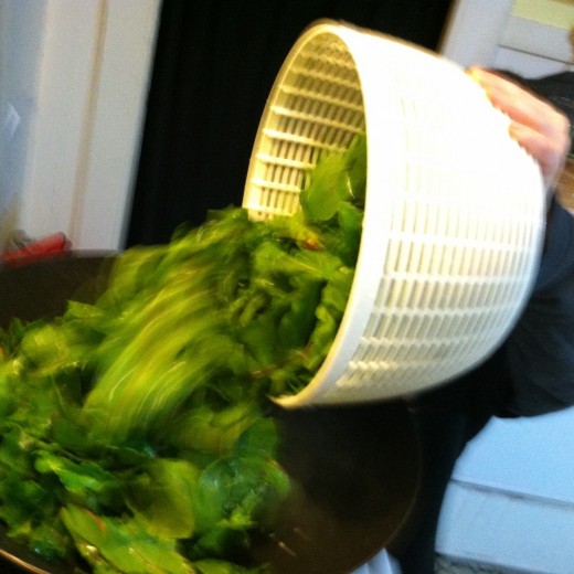 Add beet greens to pan.