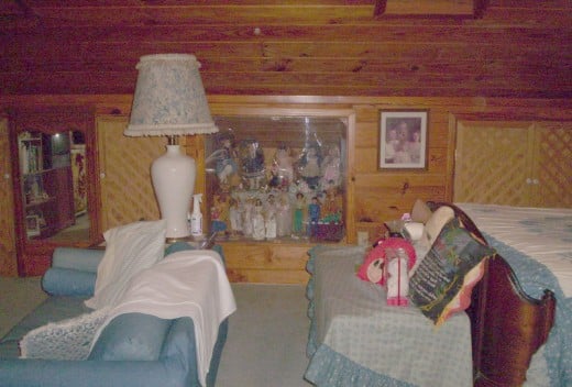 I have many very old Barbie dolls displayed here.