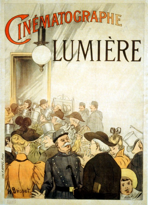 Poster advertising the Lumière brothers cinematograph in Paris, cca 1895.