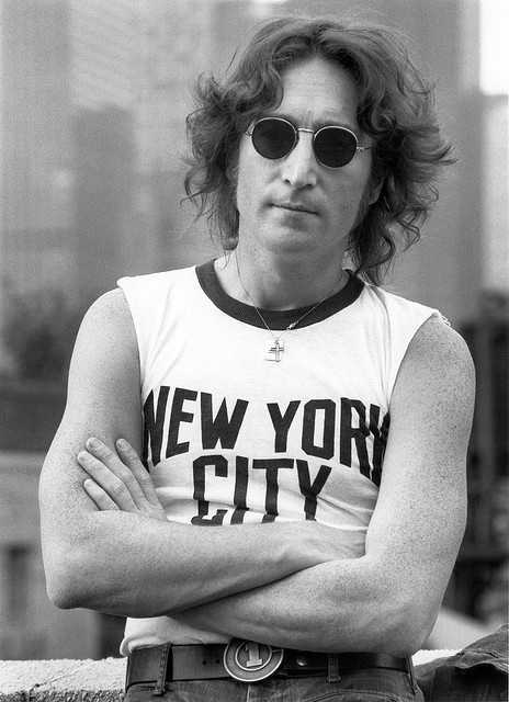 THIS IS JOHN LENNON WITH "REAL" SUN SHADES. THIS IS FINE. AT LEAST THE SHADES SERVE A PURPOSE.