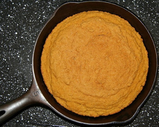 Corn Bread baked in an iron skillet.