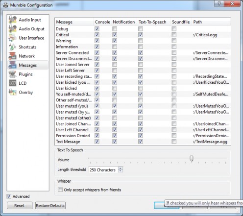 Messages Setting