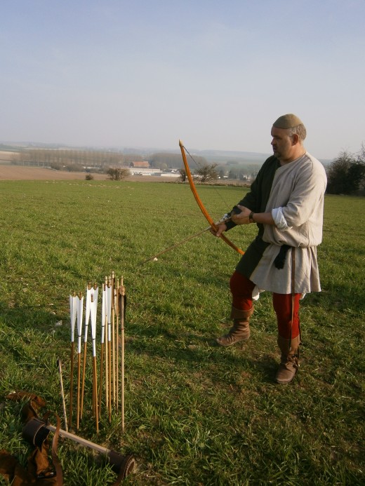 Our bowyer back to work. The English had about 4,000 to 5,000 archers on this hilltop on that summer's day in 1346