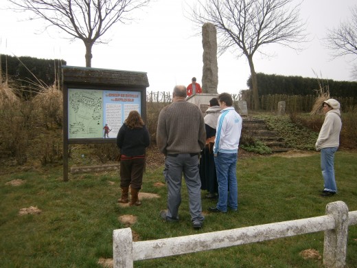 The monument behind the first English position at the Maisoncelle side of the field.