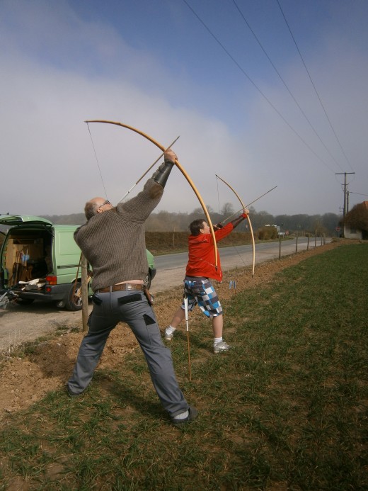 Opening volley, father and son. In the wrong direction, by the by. Reason: grass on this side of the road, crops planted on the correct side of the road, but farmers aint too pleased when you start trampling over crops.