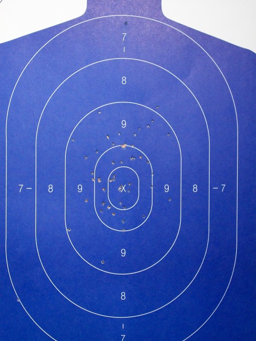 My shooting target from Ultimate Defense firing range. First time with three different handguns went very well. My target was dead with the first round. 