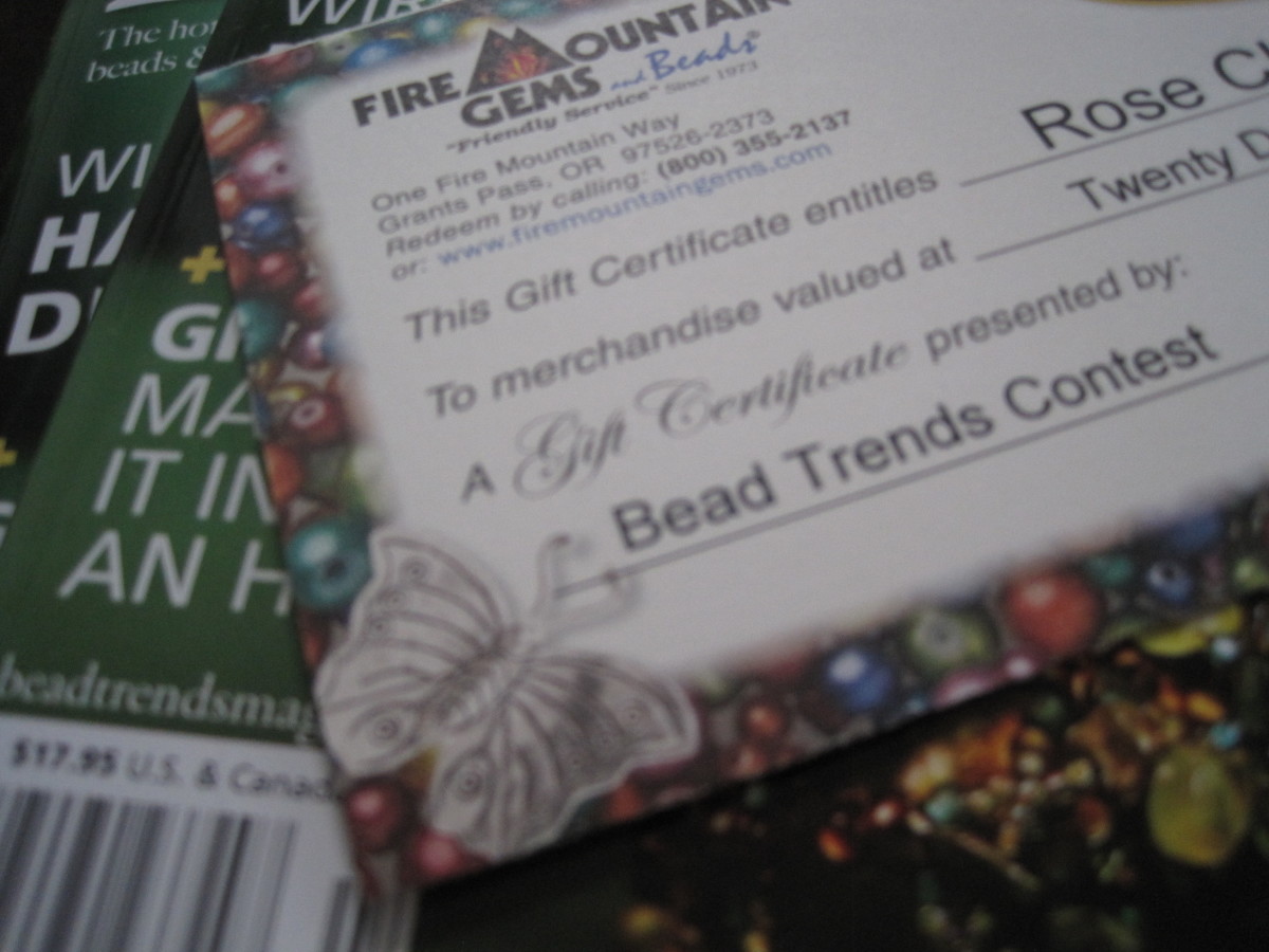 I have received gift certificates for Fire Mountain Gems for magazine submissions.