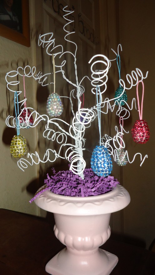 DIY sparkly rhinestone Easter tree ornaments