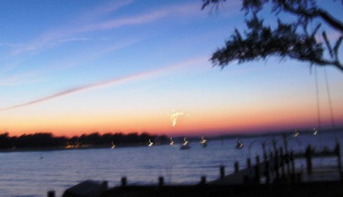 All the Boats on the river set off fireworks at the same time