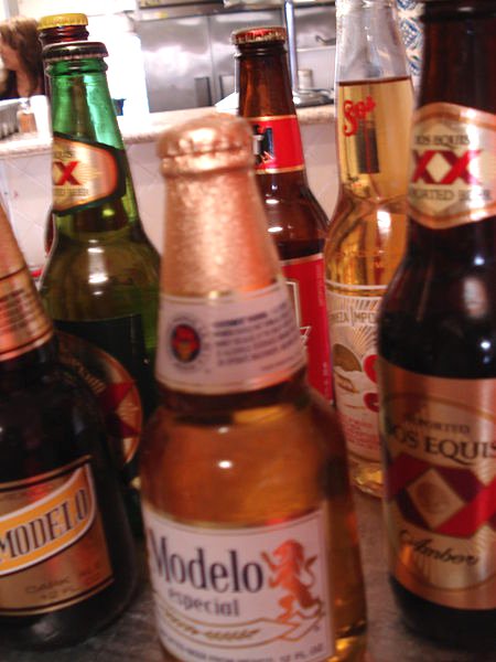 A variety of Mexican beers.