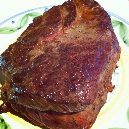 The same chuck roast after browning the sides per Step 3 to the left. The mallard reaction uses heat to force a chemical reaction between amino acids and sugars in the meat.