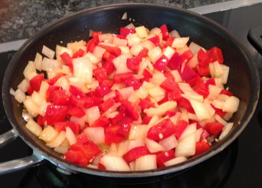 Saute onion, pepper and garlic in olive oil for 10 minutes