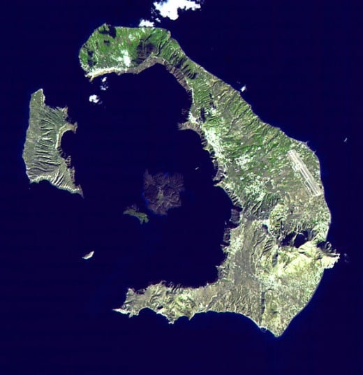 Landsat photo of Santorini Island from space. Where is Atlantis? Not here.