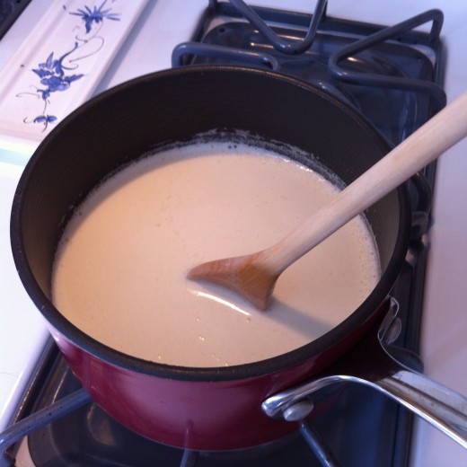 When bringing the cream, half and half, and sugar to a boil, keep stirring! When it reaches boiling temperature, it can very suddenly overflow.