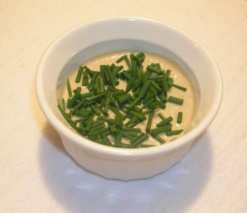 Tasty and tangy no-oil salad dressing, topped with fresh spring chives.