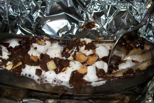 A gooey Banana Boat hot from the oven.