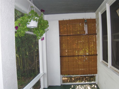 My friend brought me a flower for mothers day to hang on the porch.  The hook was already there and it just needed something.  I found a set of old chimes for the other hook and then I could tell how strong the wind was before I went out.