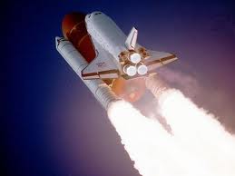 Space shuttle reaching out for vacuum flight.
